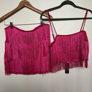 Fashion Nova Pink Fringe Skirt and Tank Top Set